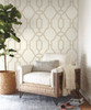 York Wallcoverings ME1554 Magnolia Home Vol. II Woven Trellis  Embossed Letter (Beige)
