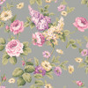 York Wallcoverings CT0844 Callaway Cottage Monogram Rose Wallpaper; Silver/Purples/Pinks/Yellows/White/Tan