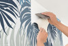 GP1900143 Solid Large Blue Leaves on White Premium Peel and Stick Wallpaper Panel 6 Ft High x 26" Wide