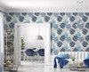 GP1900143 Solid Large Blue Leaves on White Premium Peel and Stick Wallpaper Panel 6 Ft High x 26" Wide