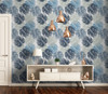GP1900143 Solid Large Blue Leaves on White Premium Peel and Stick Wallpaper Panel 6 Ft High x 26" Wide