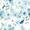 GP3011Grace and Gardenia Peel and Stick 6 Ft Watercolor Floral Butterfly Blue Green