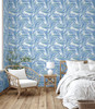 GW2123 Paint Spattered Palms Peel and Stick Wallpaper Roll 20.5 inch Wide x 18 ft. Long, Light Blue/Green