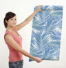 GW2123 Paint Spattered Palms Peel and Stick Wallpaper Roll 20.5 inch Wide x 18 ft. Long, Light Blue/Green