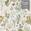 GP5031P2 Grace & Gardenia  Wildflowers and Butterflies Premium Textured Paper Peel and Stick Wallpaper Panel Cream / Green / Blue / Pink 26 In W x 12 Ft High