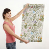 GP5031P2 Grace & Gardenia  Wildflowers and Butterflies Premium Textured Paper Peel and Stick Wallpaper Panel Cream / Green / Blue / Pink 26 In W x 12 Ft High