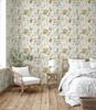 GP5031P2 Grace & Gardenia  Wildflowers and Butterflies Premium Textured Paper Peel and Stick Wallpaper Panel Cream / Green / Blue / Pink 26 In W x 12 Ft High