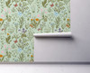 GP5032P6 Grace & Gardenia  Wildflowers and Butterflies Premium Textured Paper Peel and Stick Wallpaper Panel Green / Blue / Pink 26 In W x 6 Ft High