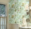 GP5032P6 Grace & Gardenia  Wildflowers and Butterflies Premium Textured Paper Peel and Stick Wallpaper Panel Green / Blue / Pink 26 In W x 6 Ft High