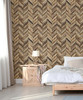 GW7101 Grace & Gardenia Wooden Chevron Pattern Peel and Stick Wallpaper Roll 20.5 inch Wide x 18 ft. Long, Brown