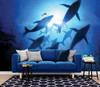 GM0190 Grace & Gardenia Whales with Diver Premium Peel and Stick Mural 13ft. wide x 10ft. height, Blue Black