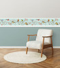 GB30011 Grace & Gardenia Birds in Pines Peel and Stick Wallpaper Border 10in Height x 15ft Long, Blue White Pink Yellow