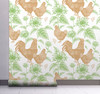 GW4013 Grace & Gardenia French Farmhouse Chickens & Sunflowers Toile Peel and Stick Wallpaper Roll 20.5 inch Wide x 18 ft. Long, Green
