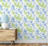 GW4011 Grace & Gardenia French Farmhouse Chickens & Sunflowers Toile Peel and Stick Wallpaper Roll 20.5 inch Wide x 18 ft. Long, Blue Green