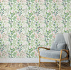 GW4043 Grace & Gardenia Folk Style Art Garden Peel and Stick Wallpaper Roll 20.5 inch Wide x 18 ft. Long, Green Peach Blush