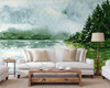 GM0560 Grace & Gardenia Lakeside Watercolor Premium Peel and Stick Mural 156in wide x 112in height, Green Yellow Blue