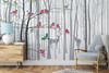 GM0480 Grace & Gardenia Birds in the Snow Premium Peel and Stick Mural 156in wide x 112in height, Gray Red Yellow