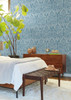 York Wallcoverings Bohemian Luxe BO6733 Laurel Damask Wallpaper Blue