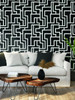 York Wallcoverings Black and White Resource Library BW3831 Graphic Polyomino Wallpaper Black White