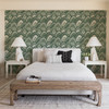 2969-87354 Cabarita Green Art Deco Flocked Leaves Wallpaper Glam Style Abstract Theme Non Woven Material Pacifica Collection from A-Street Prints by Brewster Made in Great Britain