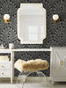 York Wallcoverings Black and White Resource Library BW3951 Shell Damask Wallpaper Black Glint