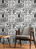 York Wallcoverings Black and White Resource Library BW3862 Primitive Trees Wallpaper Black White