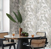 York Wallcoverings Black and White Resource Library BW3972 Banana Leaf Wallpaper White Cream