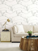 York Wallcoverings Black and White Resource Library BW3873 Soaring Cranes Wallpaper White Silver