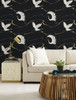 York Black and White BW3871 Soaring Cranes Wallpaper Black Gold