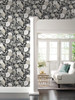 York Wallcoverings Black and White Resource Library BW3981 Vincent Poppies Wallpaper Black Cream
