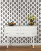 York Wallcoverings Black and White Resource Library BW3977 Lotus Motif Wallpaper Black White