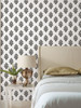 York Wallcoverings Black and White Resource Library BW3977 Lotus Motif Wallpaper Black White