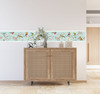 GB30011g8 Grace & Gardenia Birds in Pines Peel and Stick Wallpaper Border 8 in Height x 15ft Long, Blue White Pink Yellow
