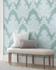 York Wallcoverings Damask Resource Library DM4973 Pineapple Plantation Wallpaper Blue