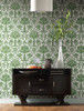 York Wallcoverings Damask Resource Library DM5011 Palmetto Palm Damask Wallpaper Green