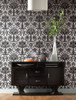 York Wallcoverings Damask Resource Library DM5014 Palmetto Palm Damask Wallpaper Black