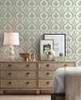 York Wallcoverings Damask Resource Library DM4921 Adirondack Damask Wallpaper Green White