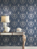 York Wallcoverings Damask Resource Library DM4901 Imperial Damask Wallpaper Navy Silver
