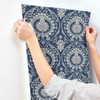York Wallcoverings Damask Resource Library DM4901 Imperial Damask Wallpaper Navy Silver