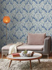York Wallcoverings Grandmillennial GR6024 Tapestry Damask Wallpaper Blue
