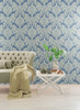 York Wallcoverings Grandmillennial GR6024 Tapestry Damask Wallpaper Blue