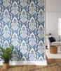 York Wallcoverings PSW1143RL Premium Peel + Stick Coastal Hawthorne Ikat Wallpaper Blue