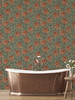 2999-39028 Arthur Thistle Wallpaper in Red Green Colors with Leafy Underbrush Flowers Botanical Style Non Woven Unpasted Wall Covering by Brewster