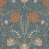 2999-33009 Filippa Tulip Wallpaper in Coral Blue Light Red Colors with Leafy Vines Pattern  Flowers Botanical Style Non Woven Unpasted Wall Covering by Brewster