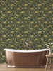 2999-55022 Hybbe Hydrangea Garden Wallpaper in Dark Green Colors with Trumpet Vine Flowers Flowers Botanical Style Non Woven Unpasted Wall Covering by Brewster
