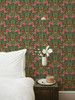 2999-44124 Kurre Woodland Damask Wallpaper in Green Red Pink Colors with Poppies Strawberries and Bumblebees Animals Animals Style Non Woven Unpasted Wall Covering by Brewster