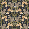 2999-44123 Kurre Woodland Damask Wallpaper in Dark Gold Blue Colors with Flowers Strawberries and Bumblebees Animals Animals Style Non Woven Unpasted Wall Covering by Brewster