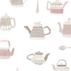 Norwall Wallcoverings CK36633 Creative Kitchens Tea Pots Wallpaper Pink, Grey