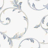 Norwall Wallcoverings Silk Impressions 2 IM36415  In-register Scroll Wallpaper White Navy Metallic Gold