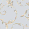 Norwall Wallcoverings Silk Impressions 2 IM36418  In-register Scroll Wallpaper Blue Metallic Gold Beige Purple